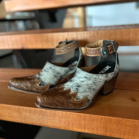 Myra Bag Shoes - Myra Bag Brown and White Western Ankle Booties